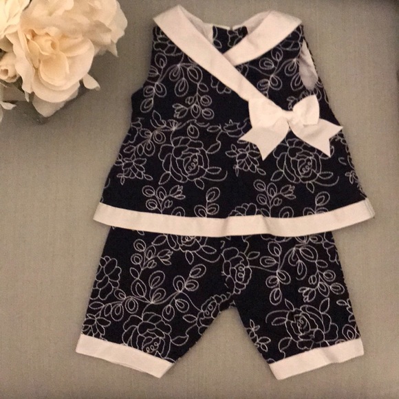 RARE EDITIONS Baby Set Navy & Cream Adorable - Picture 1 of 5